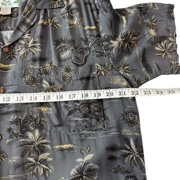 Vintage Two Palms Black and Gold Palmtree Hawaiian Camp Shirt, M - Picture 6 of 7